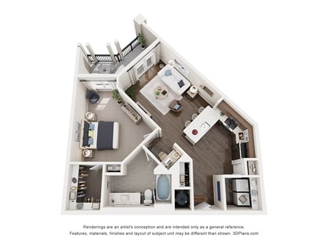 Floor plan for 1 bed, 1 bath, 890 sqft